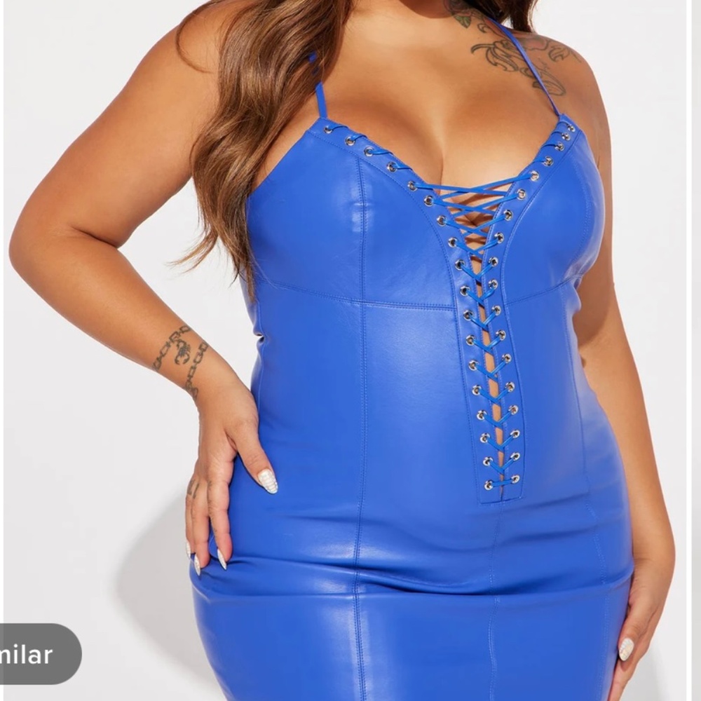 Lydia Faux Leather Maxi Dress - Blue